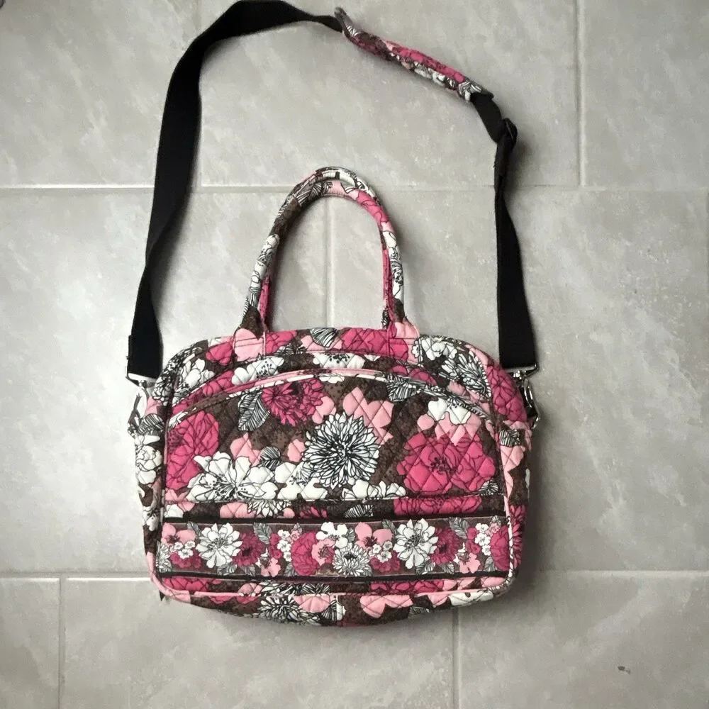 Vera Bradley Floral Pink Brown White computer bag size 15 x 12 x 4 inches